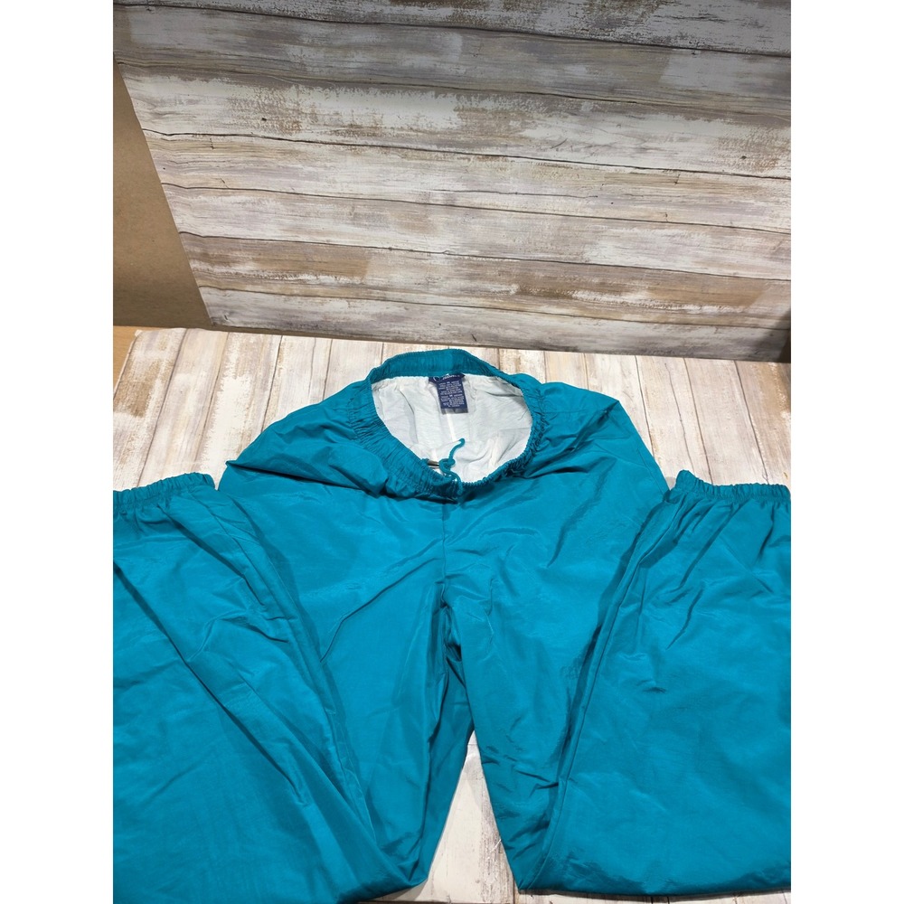 Catalina Vintage Teal Nylon Windbreaker Track Pants Lined Zip Ankle Women Medium
